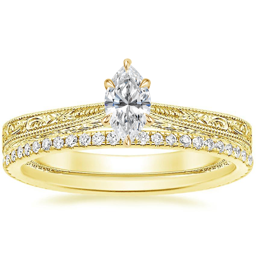 18K Yellow Gold Elsie Ring with Whisper Eternity Diamond Ring 1 4 ct. tw